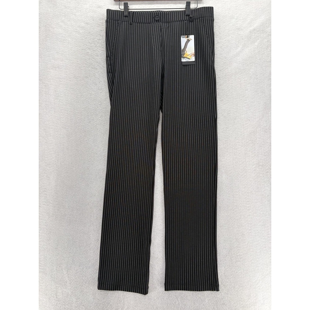 Betabrand Yoga Dress Pants Womens L Black Striped Ponte Pull On Stretch Career